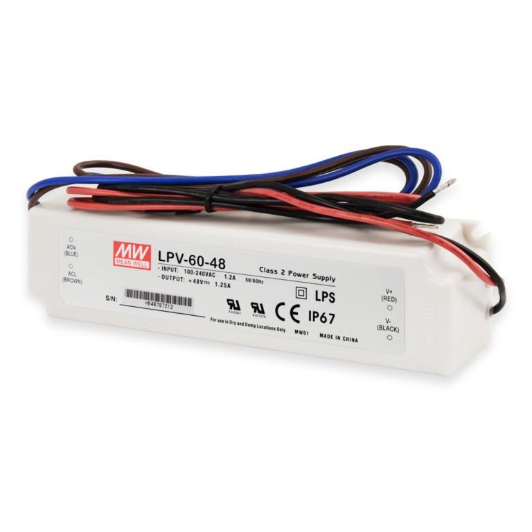 Блок живлення Mean Well для led стрічки 60 Вт 48V IP67, LPV-60-48