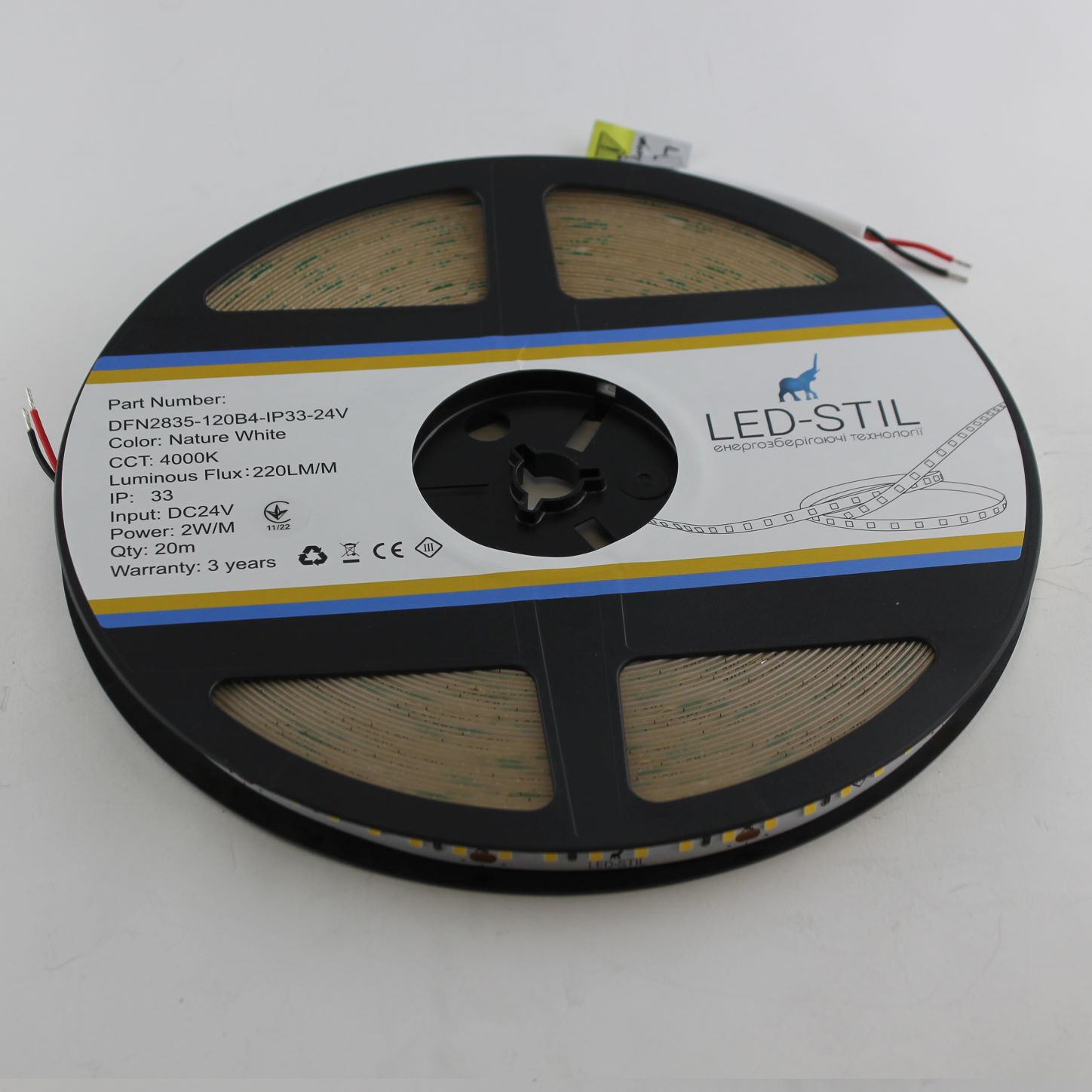 Світлодіодна стрічка LED-STIL 4000K 2 Вт/м 2835 120 діодів IP33 24 Вольти 220 lm нейтральне світло