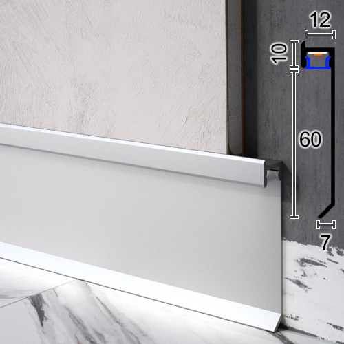 Алюмінієвий плінтус для монтажу світлодіодної стрічки висота 60 мм, LP-P-116