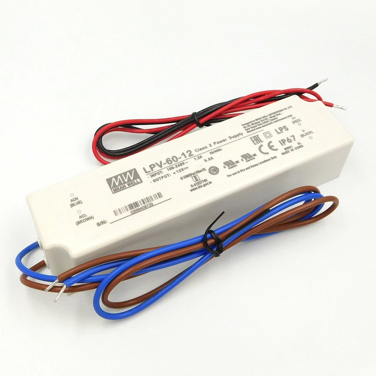 Блок живлення Mean Well для led стрічки 60 Вт 12V IP67, LPV-60-12