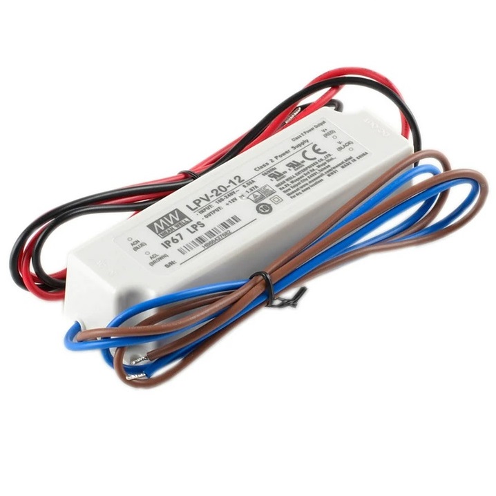 Блок живлення Mean Well для led стрічки 20 Вт 12V IP67, LPV-20-12