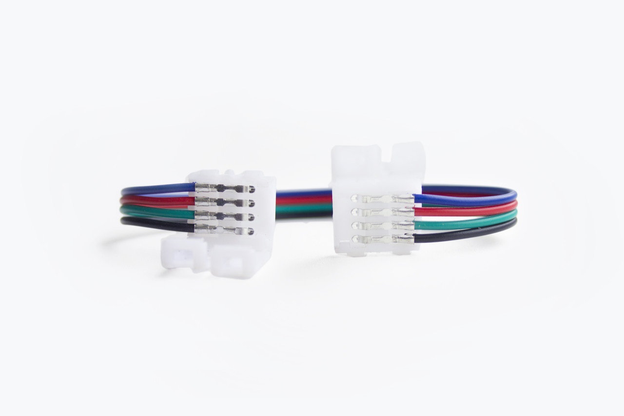 Коннектор двухсторонний 4 контакта, провод 15 см, для RGB LED ленты 10 мм