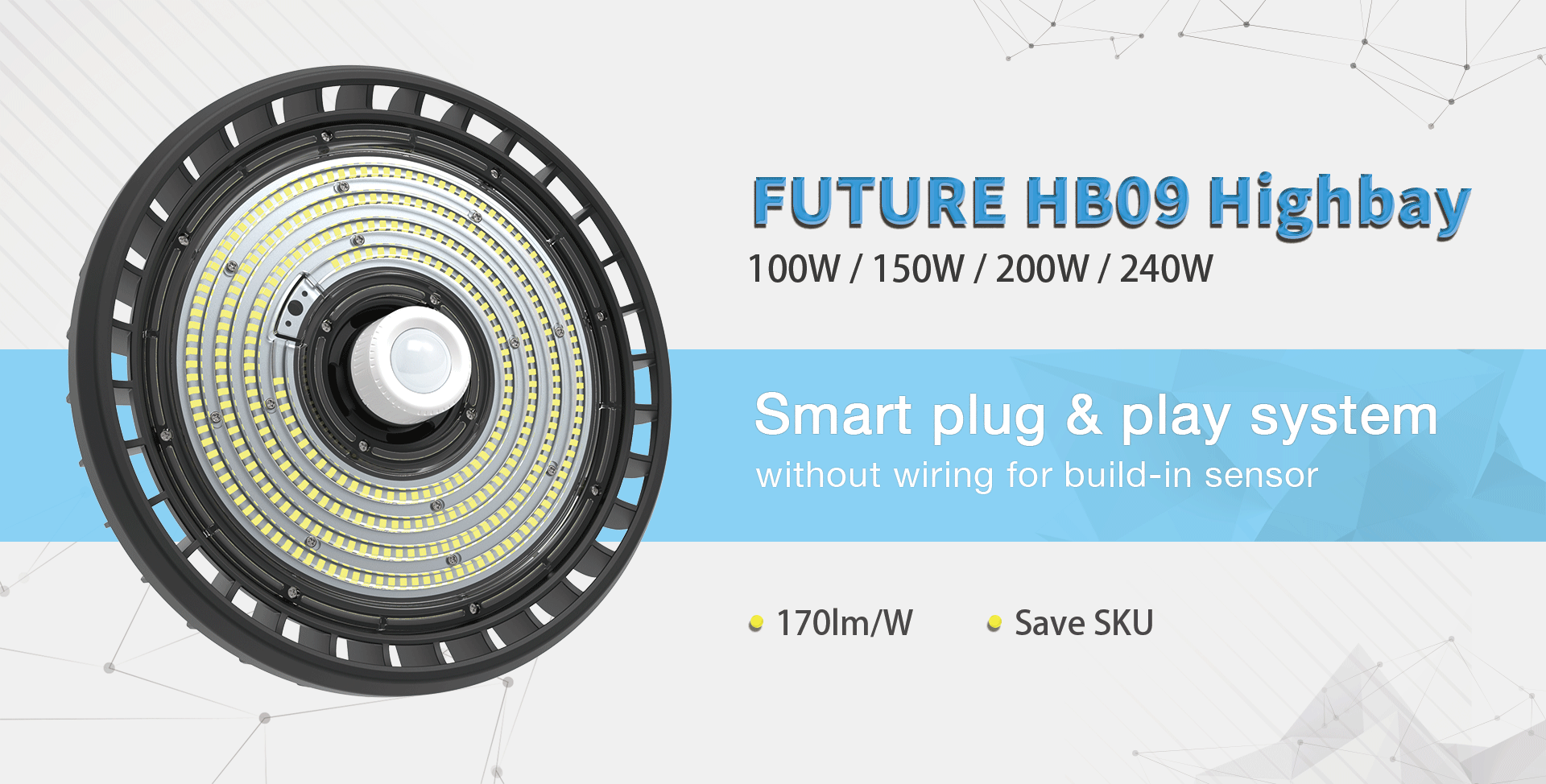 Светильник светодиодній HB09-100W-4000K (100W,170lm\\w,Ф320*188mm,CRI >70.120° IP65
