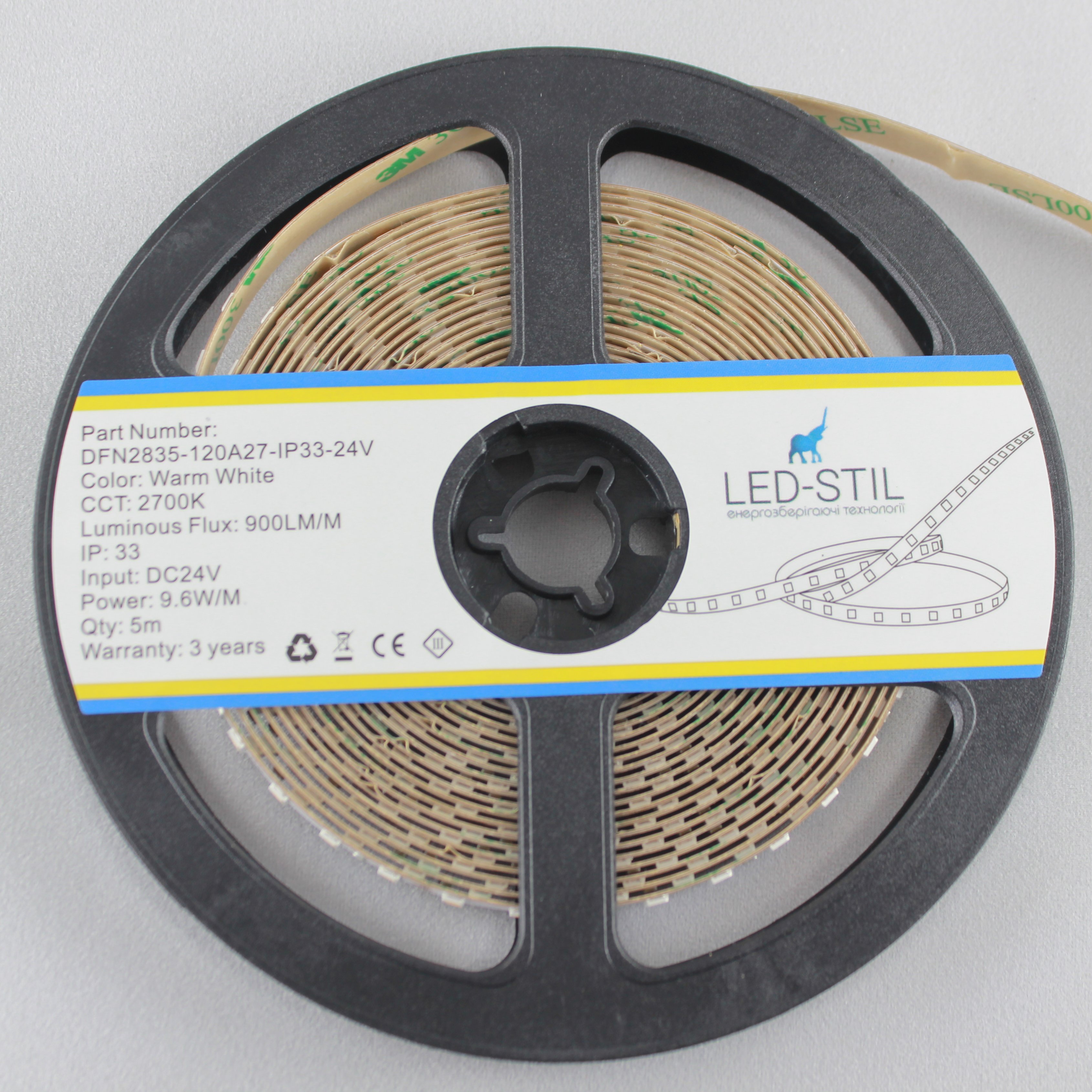 Світлодіодна стрічка LED-STIL 2700K 9,6 Вт/м 2835 120 діодів IP33 24 Вольти 900 lm тепле світло