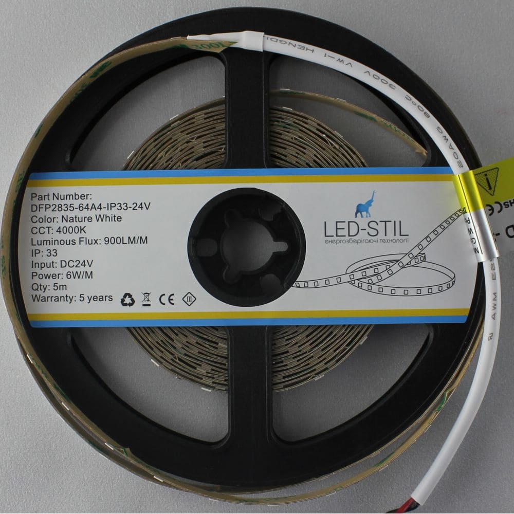 Світлодіодна стрічка LED-STIL 4000K 6 Вт/м 2835 64 диоди IP33 24 Вольти 900 lm нейтральне світло